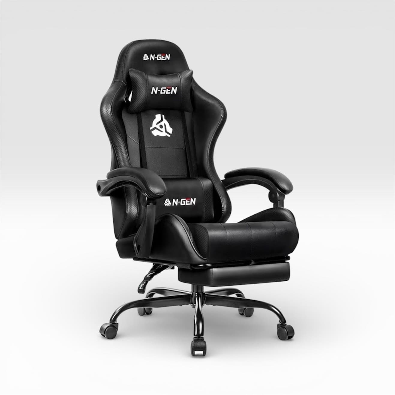 N-GEN Black Gaming Chair Ergonomic Adjustable Armrests 300 lbs Max Load GAMING