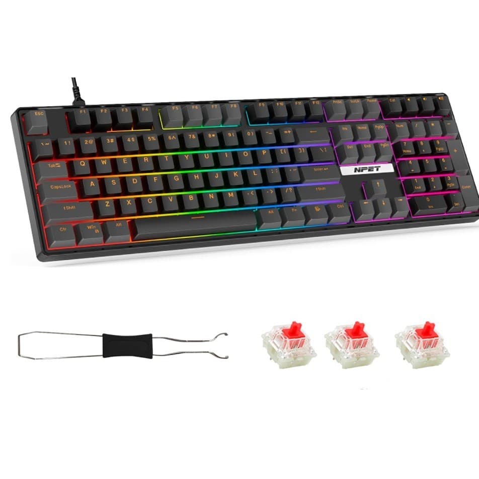 NPET CR-108 87-Key RGB Gaming Keyboard Hot-Swappable Wired Mechanical Feel Black