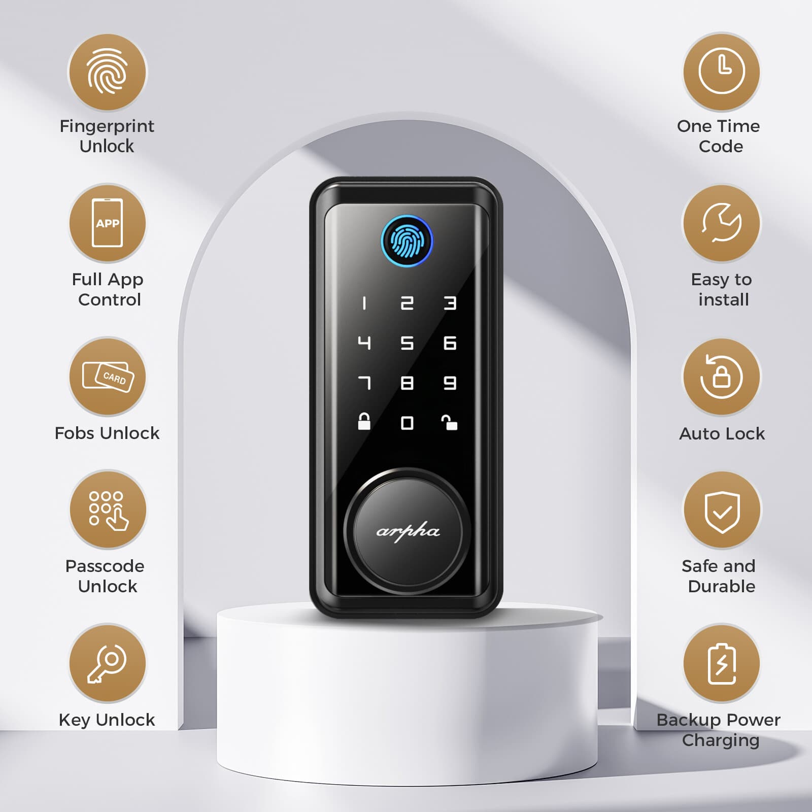 ARPHA Smart Door Lock Fingerprint Electronic Keypad Deadbolt Keyless App Control