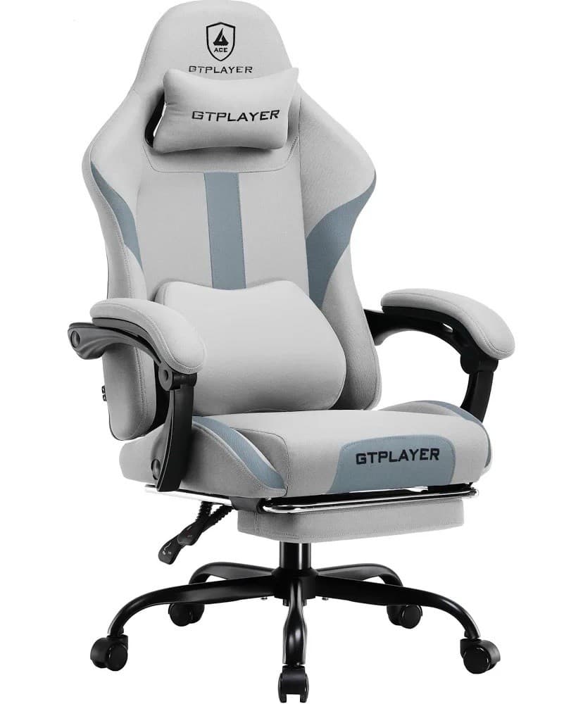 GTPLAYER Computer Gaming Chair Gray Ergonomic Design Adjustable Armrests