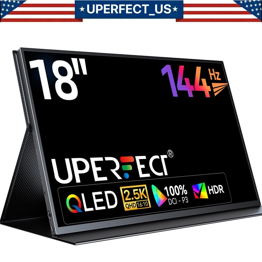 UPERFECT 18.0" 144Hz 2560 1600 IPS LCD Monitor 2K HDR 2 USB C HDMI Input Speaker