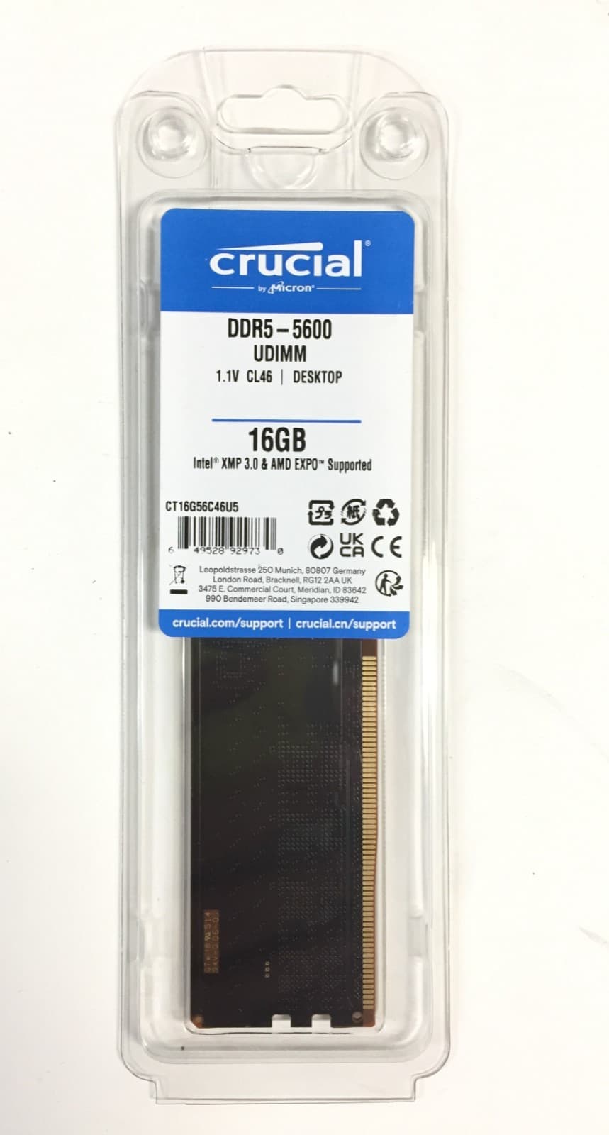 Crucial Crucial DDR5 RAM 5600MHz 288-Pin Desktop 5600 UDIMM CT16G56C46U5