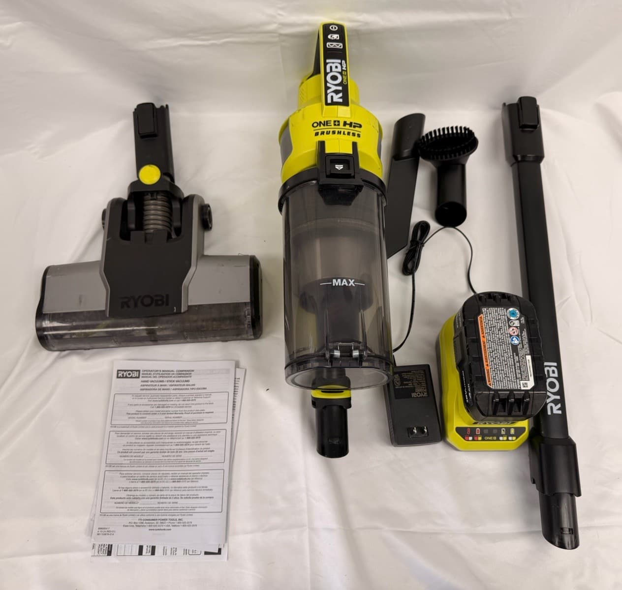 RYOBI HP 18V Brushless Cordless Pet Stick Vacuum Cleaner Kit w 4.0 Ah