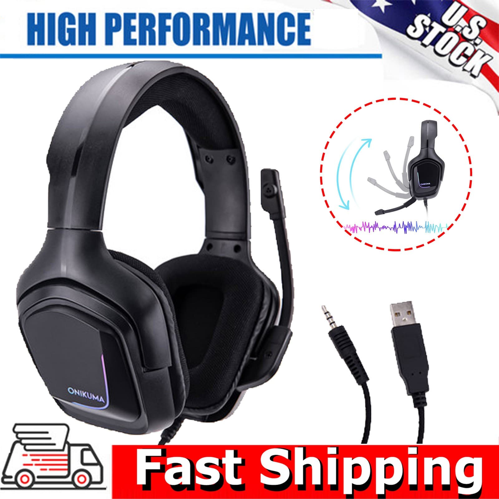ONIKUMA K20 Wired Gaming Headset For Windows PC, Mac OS PC, iOS device PS4,PSP
