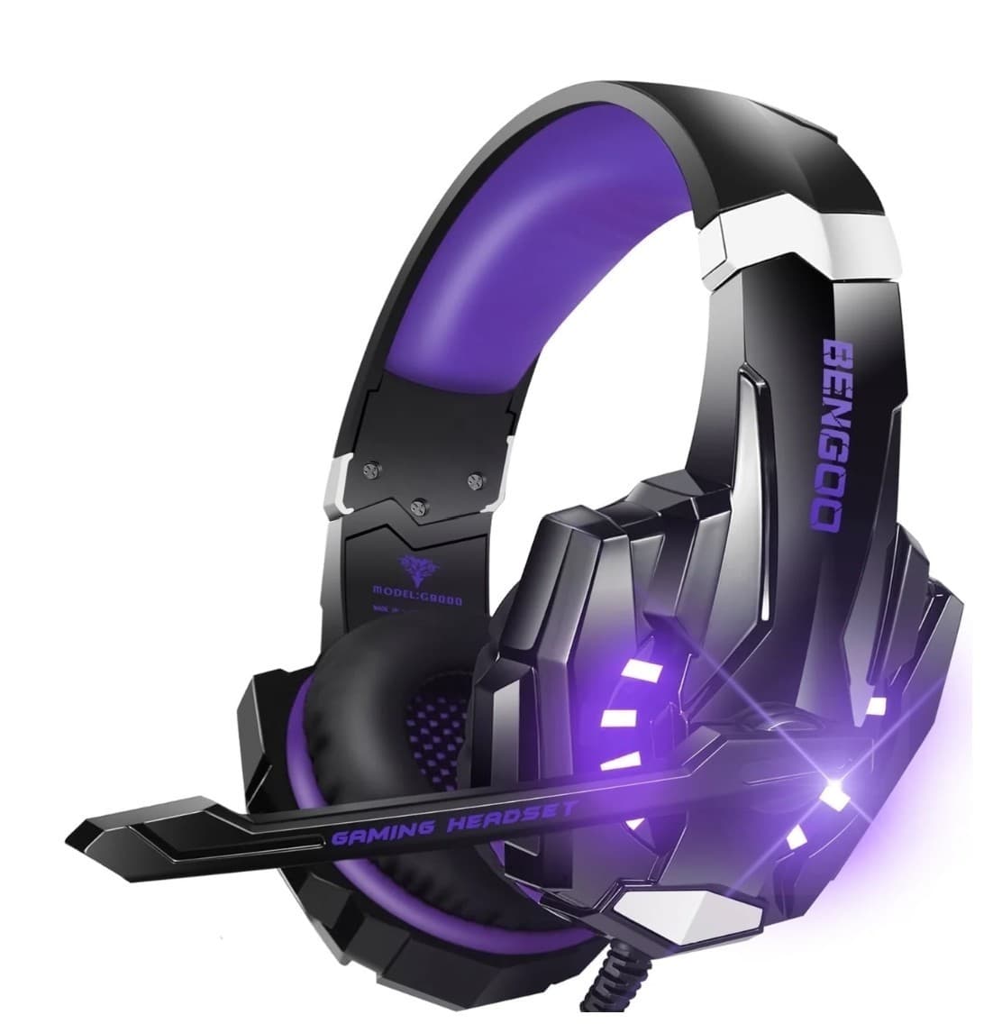 BENGOO Gaming Headset w Mic – PS5, PS4, Xbox, PC, LED, Noise‑Canceling
