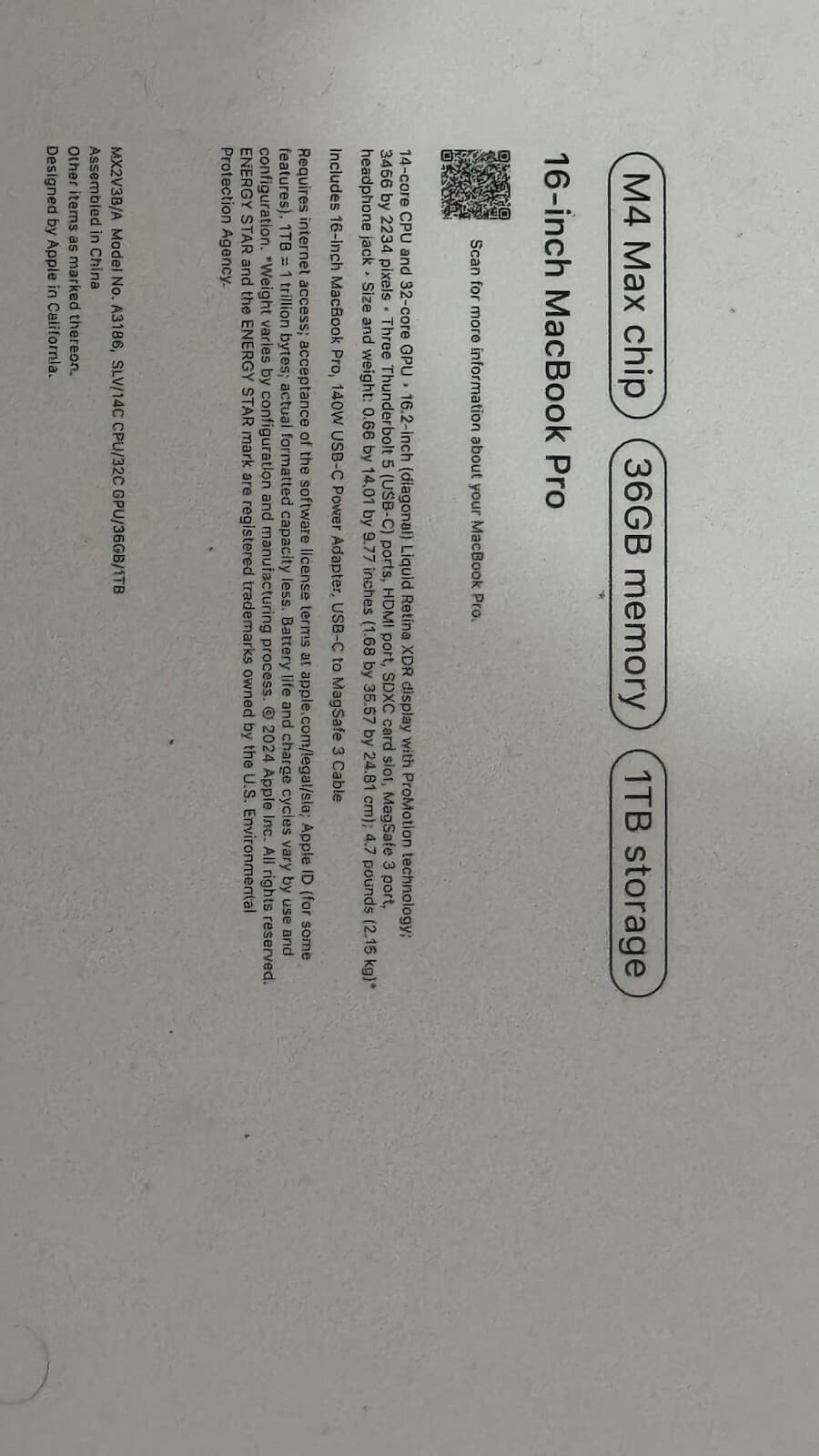 APPLE Z1FW0007A MACBOOK PRO (2024) Laptop - M4 Max Chip 16-Core CPU, 128GB, 2TB SSD, 40-Core GPU | 16-Core Neural Engine, 14.2" XDR (3024 x 1964) (