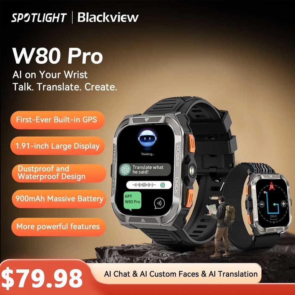 Blackview W80 Pro Smart Watch Men GPS Sport Tracker AI Translation Watch