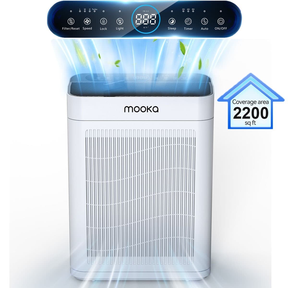 MOOKA Air Purifiers Large Room 2200ft² H13 True HEPA Filter Home Room Air