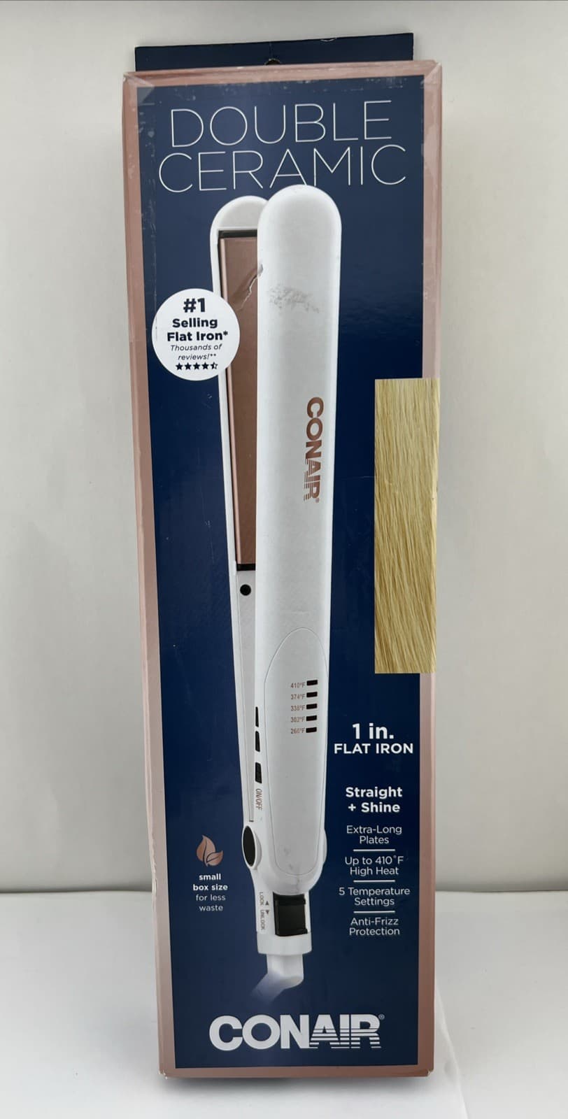 Conair Double Ceramic Flat Iron, 1 inch Hair Straightener White Rose Gold CS221N