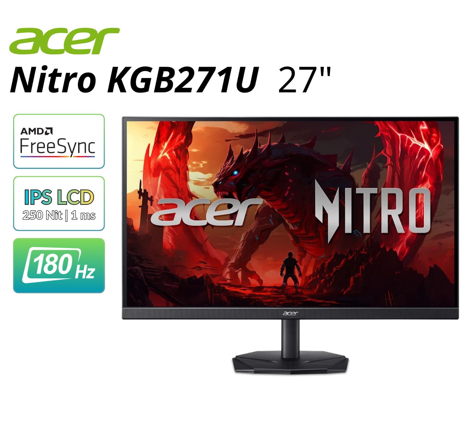 Acer Nitro KGB271U 27" Gaming Monitor LED 180Hz 2560x1440 250Nit 1ms