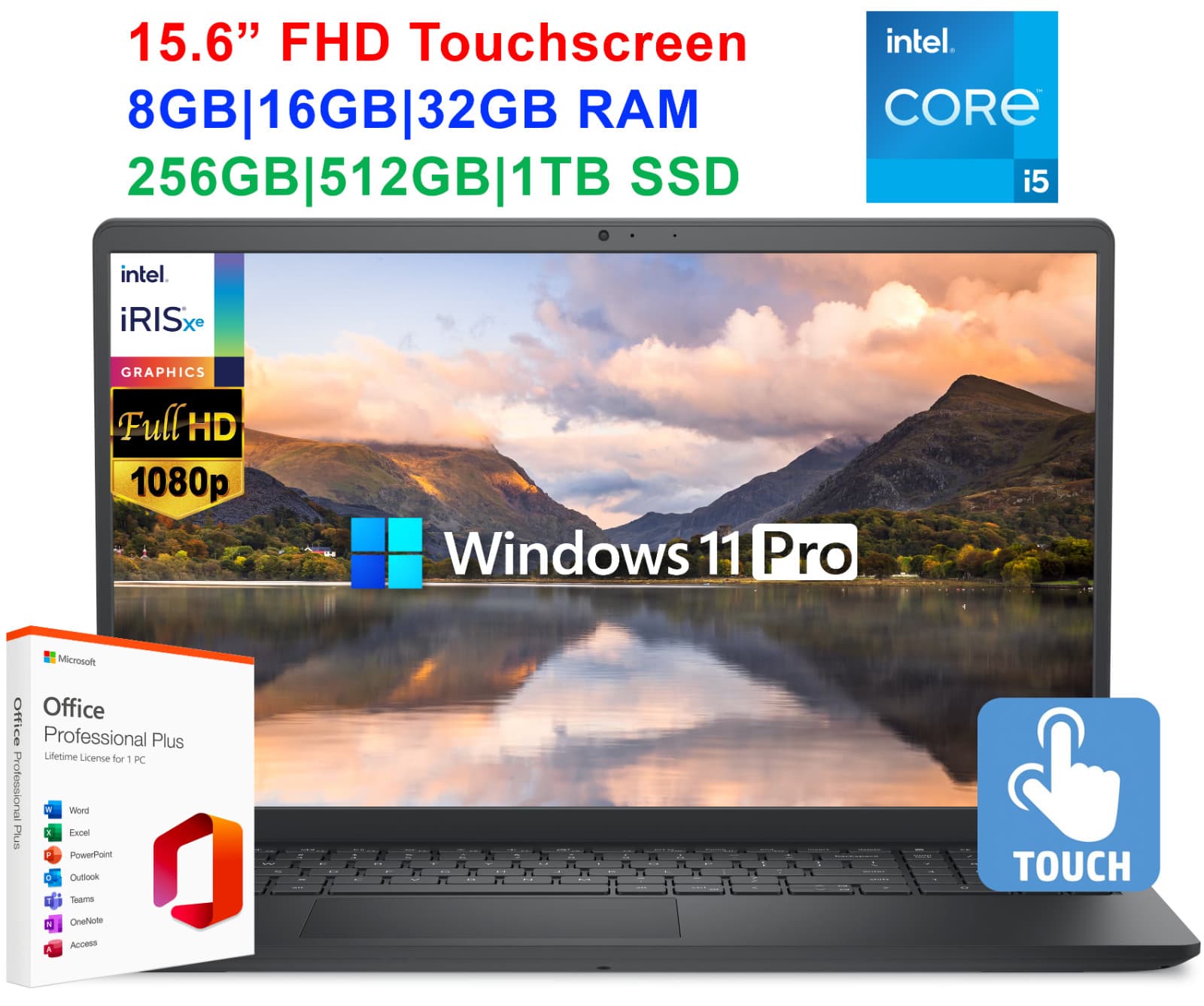Dell Inspiron 15 Laptop FHD Touch Intel i5 Upto & Win 11 Pro