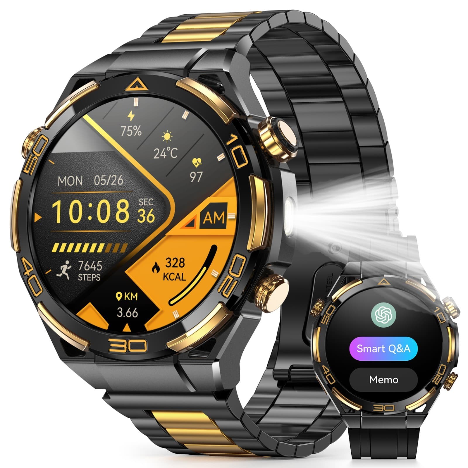 Blackview Men Tactical Smart Watch W90PRO GPS Flashlight Fitness Tracker