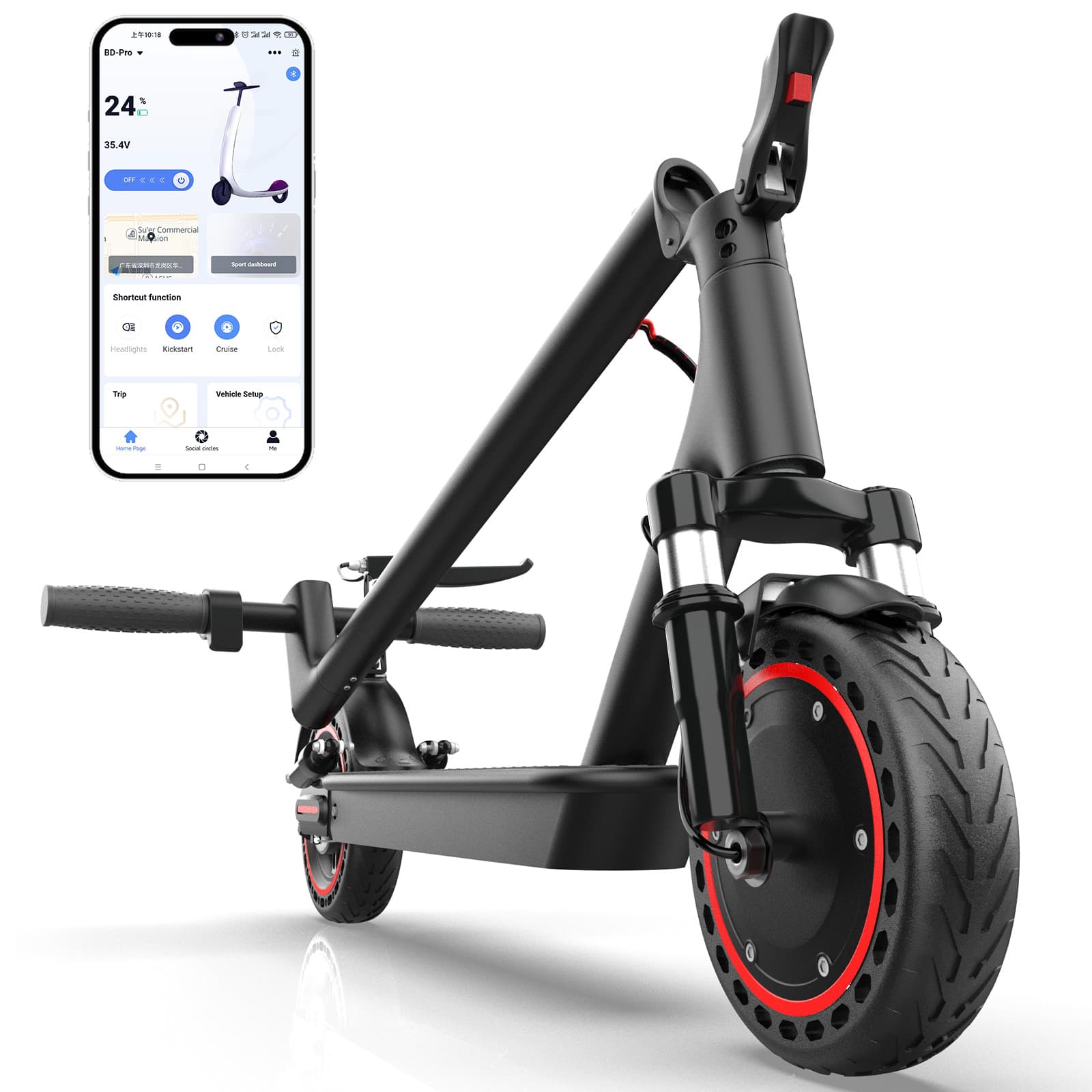 AOVOPRO Electric Scooter 10.5AH Dual Suspension Foldable 19MPH shock absorption