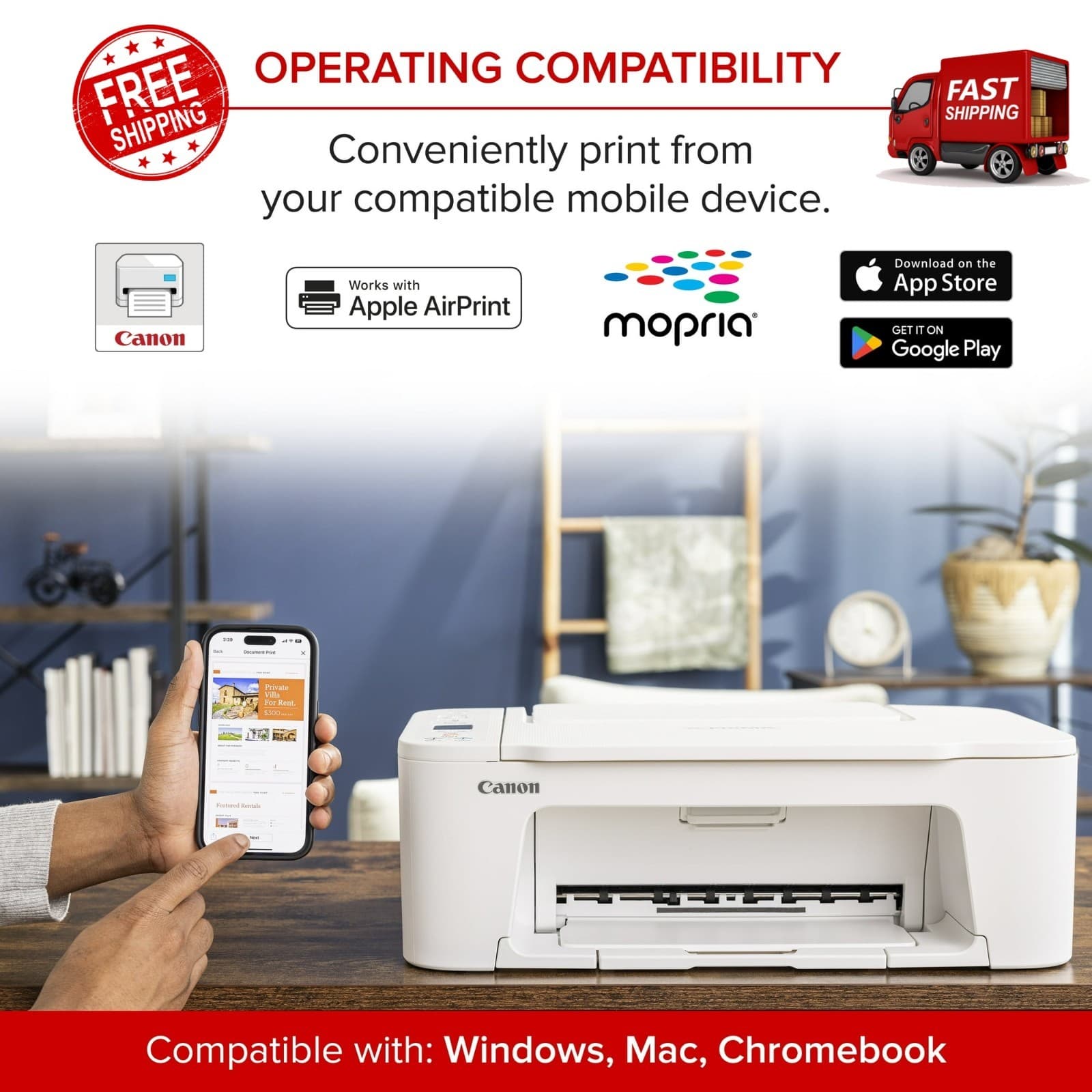 Canon PIXMA TS3722 Wireless All-In-One Printer Print Scan Copy WiFi