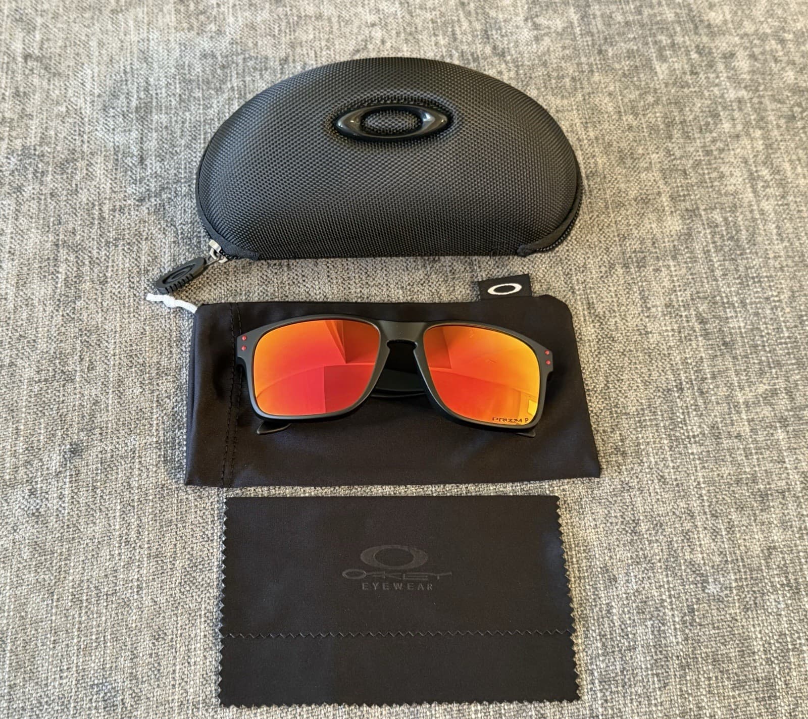 Oakley Holbrook Polarized Sunglasses Red Lens Black Frame OO9102