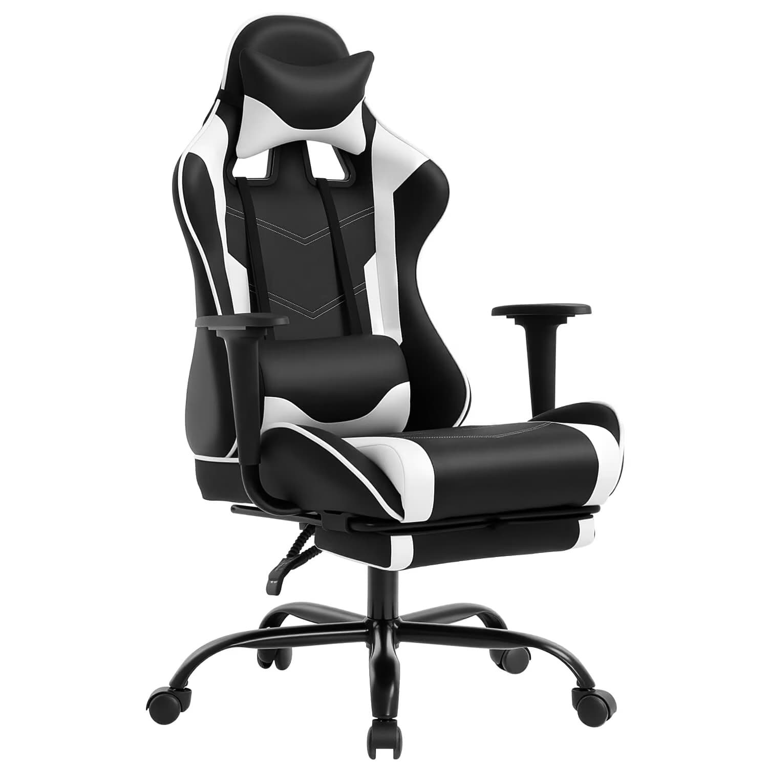 BestOffice Ergonomic Gaming Chair w Adjustable Lumbar Pillow & Footrest