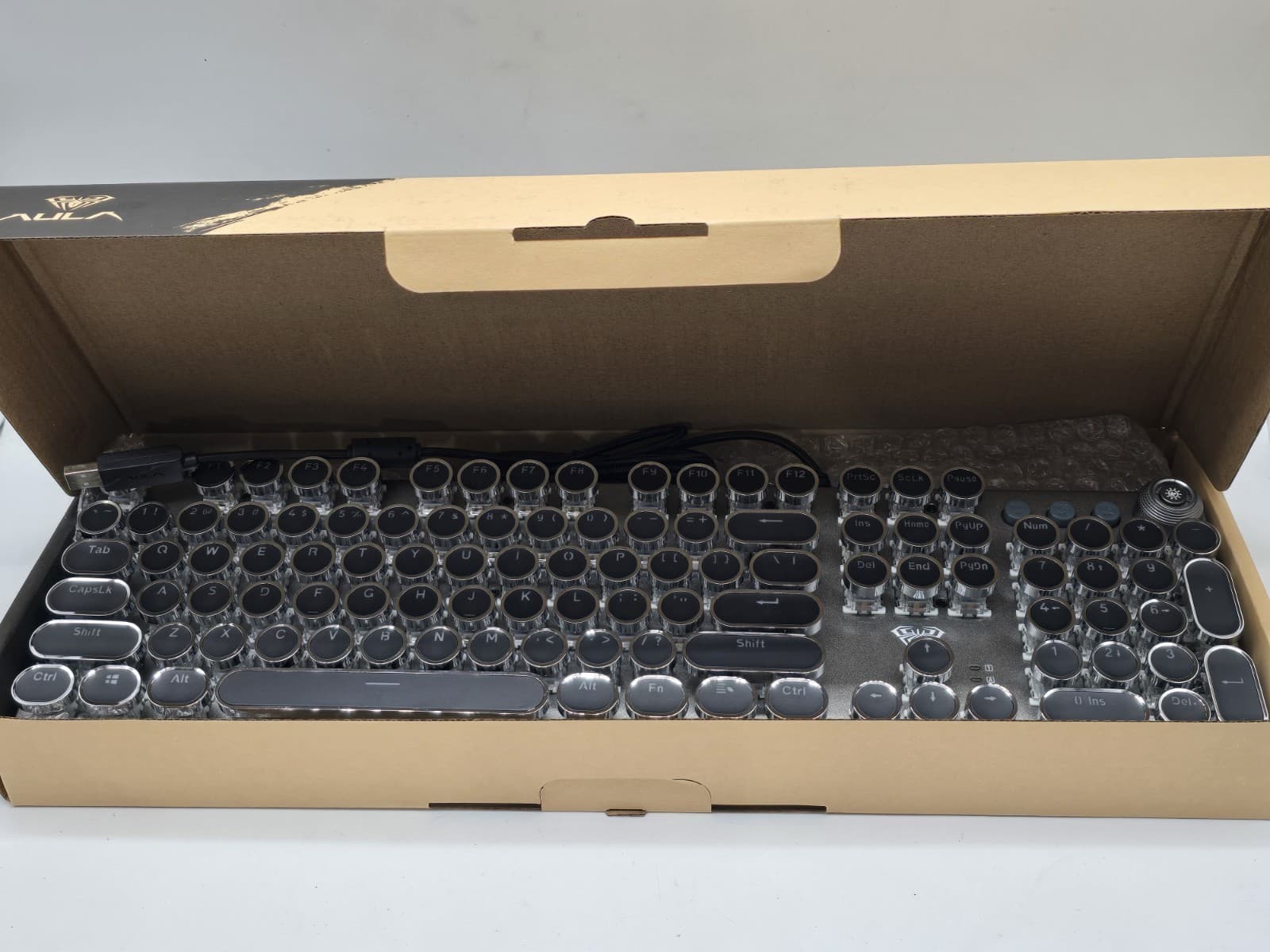 AULA Typewriter Style Mechanical Gaming Keyboard,Rainbow LED Backlit,Remov