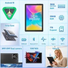 Android 16 10 Inch Tablet, Expand, Octa-Core , WiFi 6 BT5.2 7