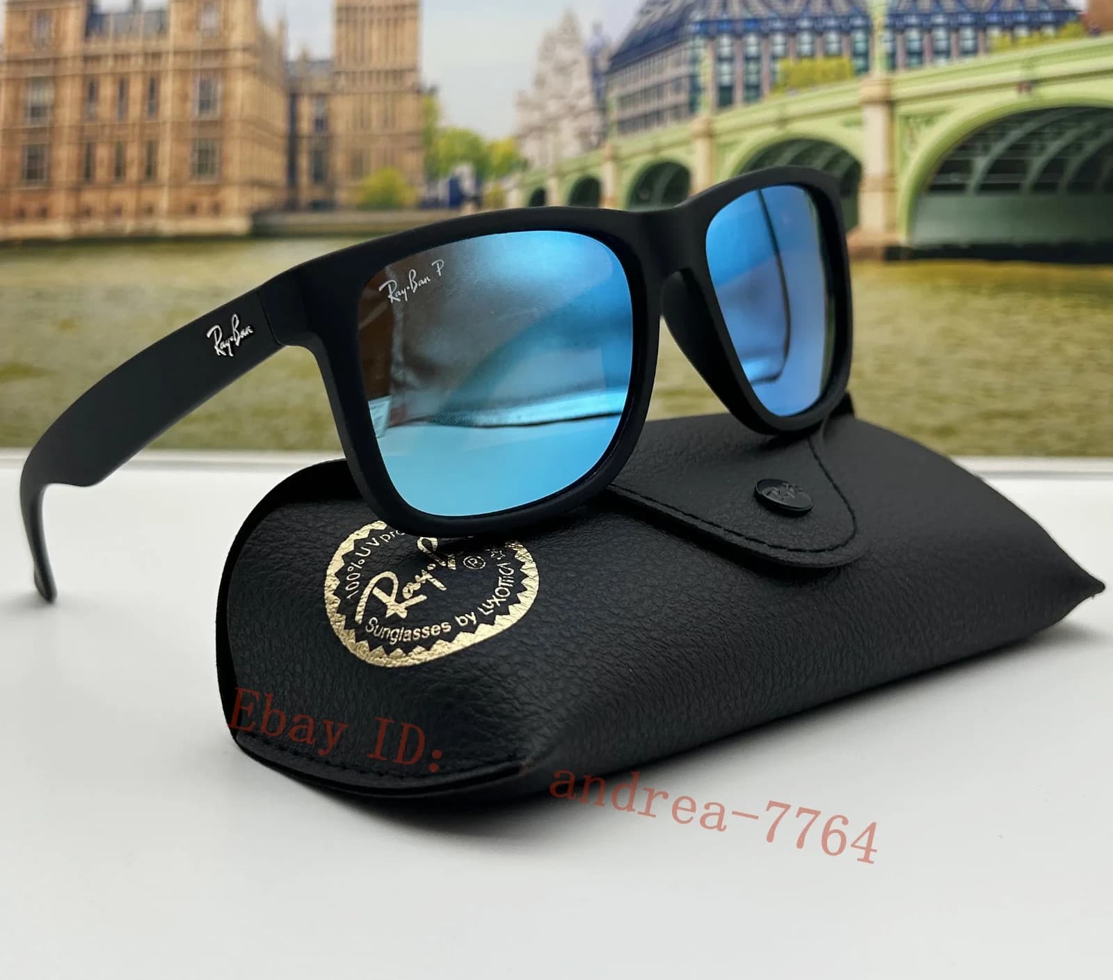 Ray-Ban RB4165 Justin Sunglasses Polarized Blue Lens Matte Black Frame 54mm Men