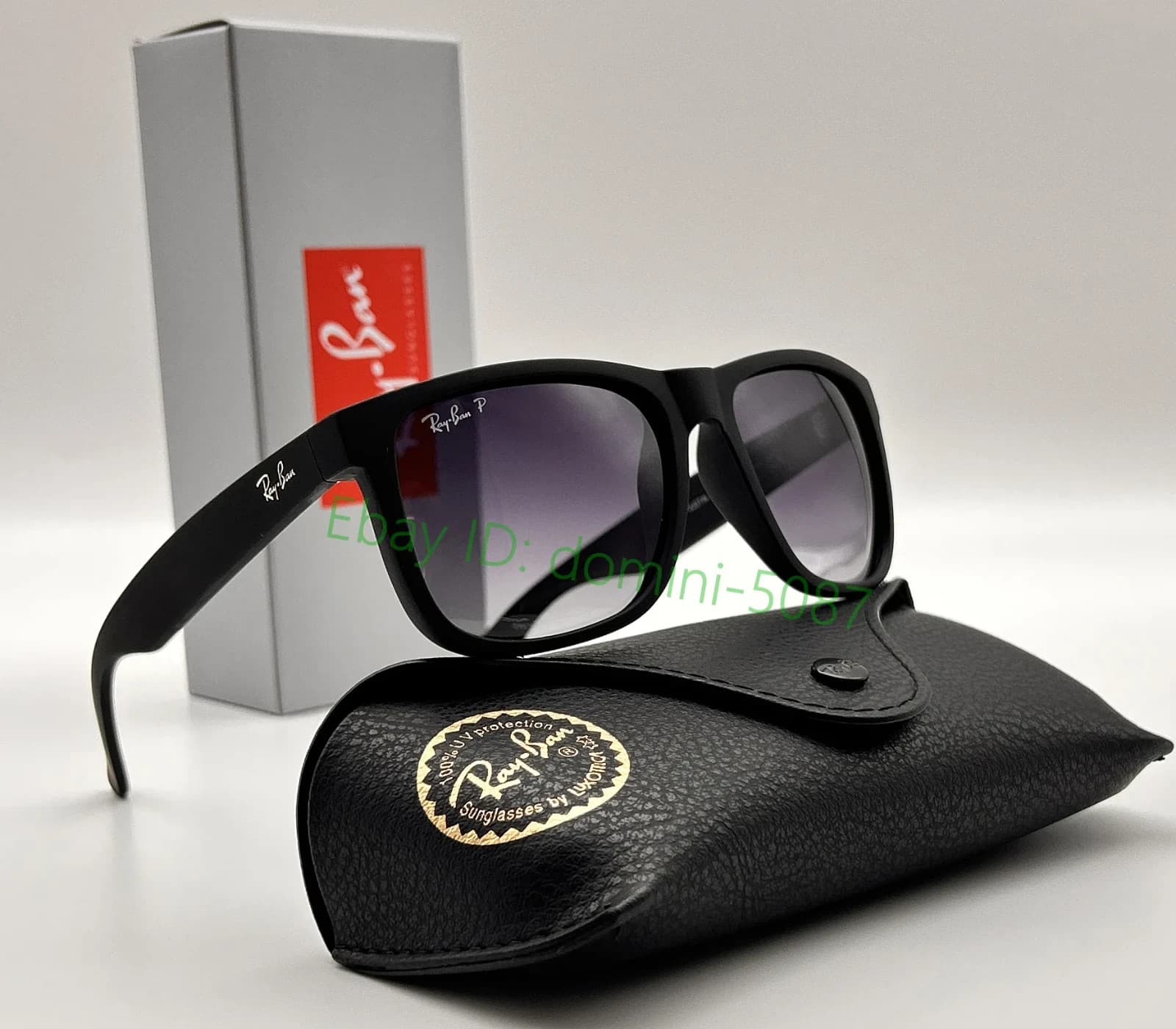 Ray-Ban RB4165 Justin Polarized Sunglasses 54mm Matte Black Grey Lens UV400 Men