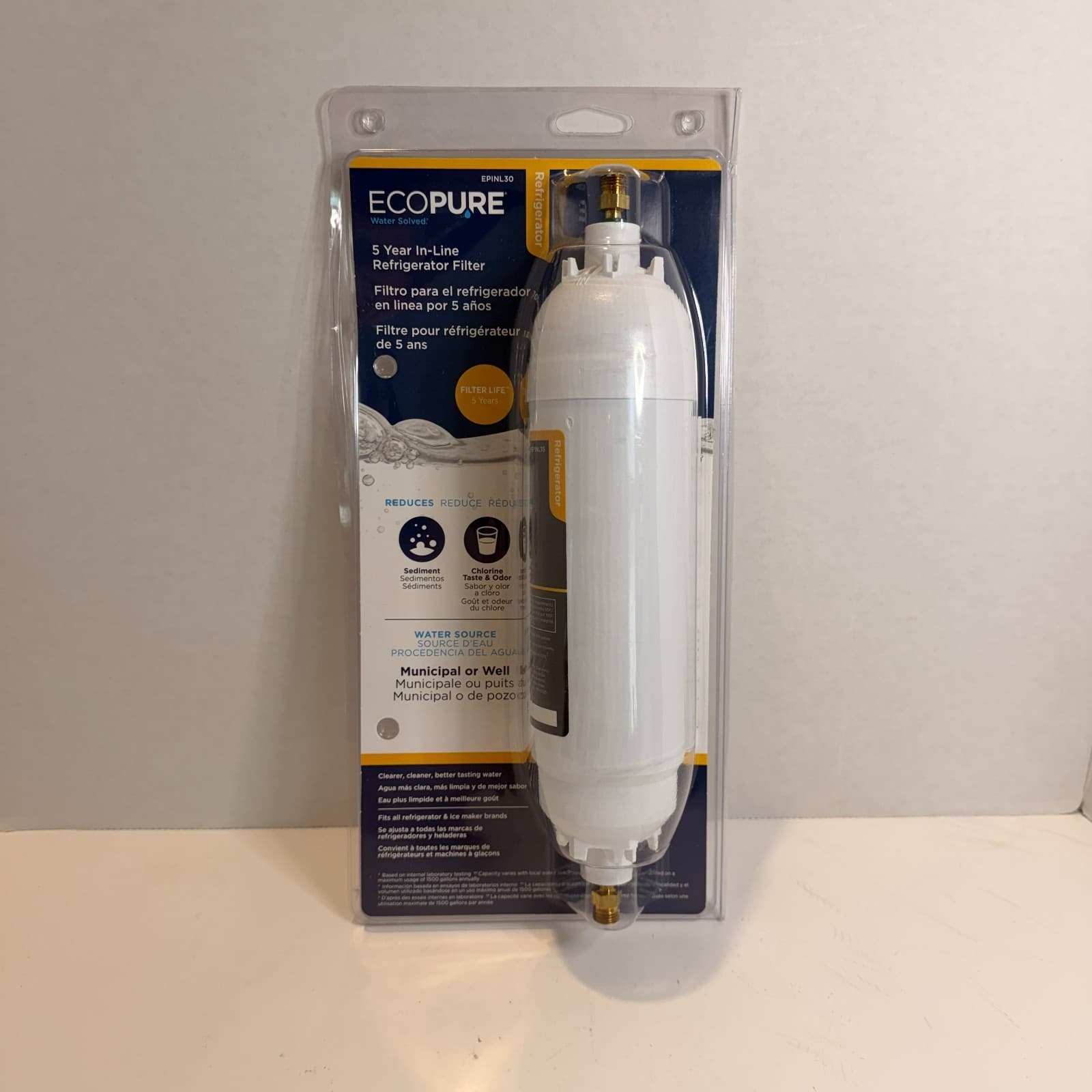 EcoPure EPINL30 5 Year In-Line Refrigerator Water Filter Ice Maker Inline